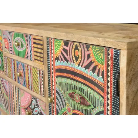 Cómoda Lindos madera de mango con 5 cajones y 1 puerta detalles pintados a mano acabado multicolor diseño atemporal 100x32x55cm - Giner y Colomer - 6880GYC - foto-secundaria-5