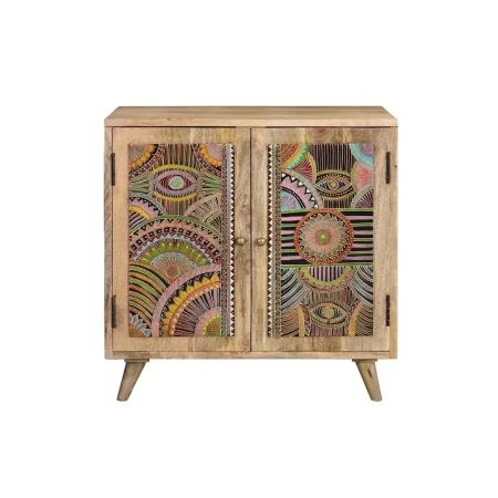 Mueble auxiliar Lindos 2 puertas madera de mango con detalles étnicos pintados a mano 60x30x60cm - Giner y Colomer - 6881GYC - foto-blanco