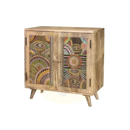Mueble auxiliar Lindos 2 puertas madera de mango con detalles étnicos pintados a mano 60x30x60cm - Giner y Colomer - 6881GYC - foto-secundaria-1