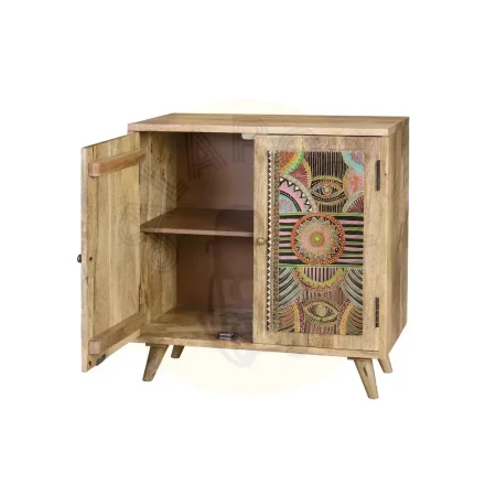 Mueble auxiliar Lindos 2 puertas madera de mango con detalles étnicos pintados a mano 60x30x60cm - Giner y Colomer - 6881GYC - foto-secundaria-2