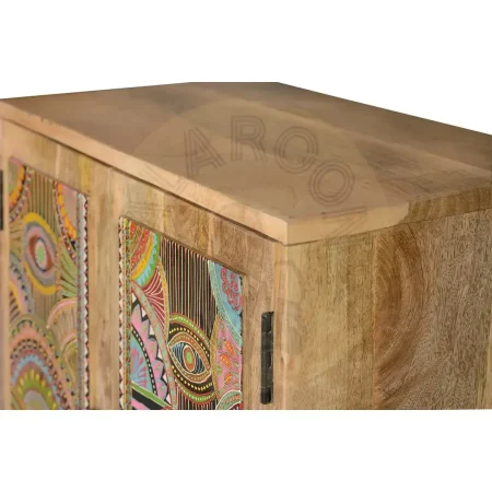 Mueble auxiliar Lindos 2 puertas madera de mango con detalles étnicos pintados a mano 60x30x60cm - Giner y Colomer - 6881GYC - foto-secundaria-3