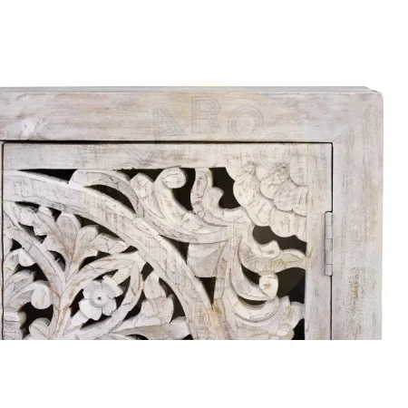 Cómoda Mykonos en madera de mango con base de hierro 2 puertas talladas acabado blanco envejecido y base gris 80x35x80cm - Giner y Colomer - 6895GYC - foto-secundaria-5