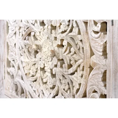 Cómoda Mykonos en madera de mango con base de hierro 2 puertas talladas acabado blanco envejecido y base gris 80x35x80cm - Giner y Colomer - 6895GYC - foto-secundaria-6