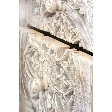 Sinfonier 5 cajones de madera de mango tallada a mano con base de hierro estilo industrial blanco envejecido 45x35x105cm - Giner y Colomer - 6898GYC - foto-secundaria-1