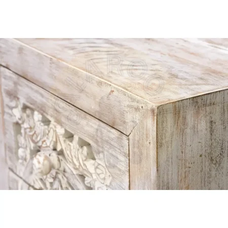 Sinfonier 5 cajones de madera de mango tallada a mano con base de hierro estilo industrial blanco envejecido 45x35x105cm - Giner y Colomer - 6898GYC - foto-secundaria-3