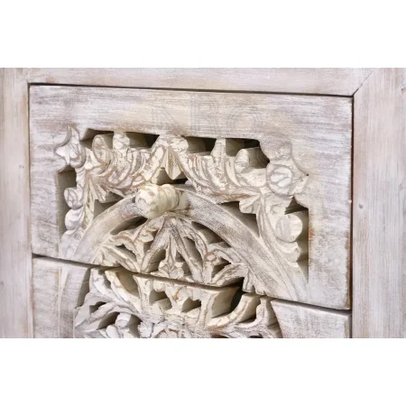 Sinfonier 5 cajones de madera de mango tallada a mano con base de hierro estilo industrial blanco envejecido 45x35x105cm - Giner y Colomer - 6898GYC - foto-secundaria-4