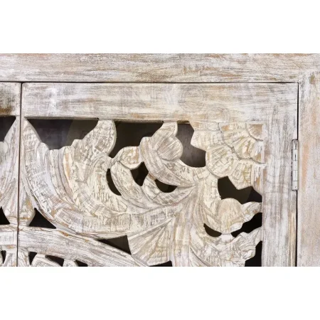 Alacena Mykonos 2 puertas en madera de mango maciza con base de hierro talladas a mano estantes interiores acabado blanco envejecido 85x38x175cm - Giner y Colomer - 6900GYC - foto-secundaria-4