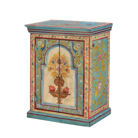Mueble auxiliar Kavo 2 puertas y 1 cajón interior en MDF y madera de mango acabado artesanal pintado a mano colores vivos almacenamiento organizado 52x34x68cm - Giner y Colomer - 6950GYC - foto-secundaria-1