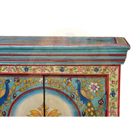 Mueble auxiliar Kavo 2 puertas y 1 cajón interior en MDF y madera de mango acabado artesanal pintado a mano colores vivos almacenamiento organizado 52x34x68cm - Giner y Colomer - 6950GYC - foto-secundaria-3
