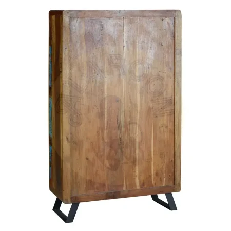 Vitrina Hyderabad en madera reciclada multicolor con patas y tiradores de metal tres puertas y un cajón con estantes interiores diseño rústico contemporáneo 90x38x140cm - Giner y Colomer - 6982GYC - foto-secundaria-2