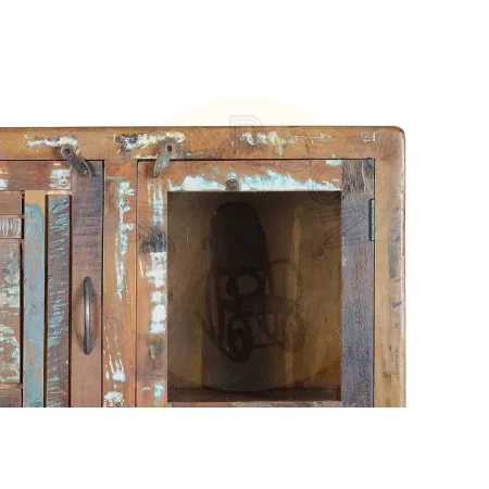 Vitrina Hyderabad en madera reciclada multicolor con patas y tiradores de metal tres puertas y un cajón con estantes interiores diseño rústico contemporáneo 90x38x140cm - Giner y Colomer - 6982GYC - foto-secundaria-3