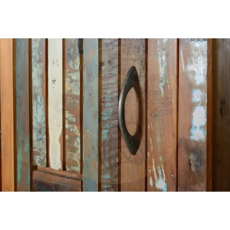 Vitrina Hyderabad en madera reciclada multicolor con patas y tiradores de metal tres puertas y un cajón con estantes interiores diseño rústico contemporáneo 90x38x140cm - Giner y Colomer - 6982GYC - foto-secundaria-4