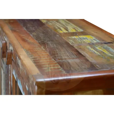 Vitrina Hyderabad en madera reciclada multicolor con patas y tiradores de metal tres puertas y un cajón con estantes interiores diseño rústico contemporáneo 90x38x140cm - Giner y Colomer - 6982GYC - foto-secundaria-5