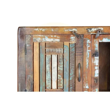 Vitrina Hyderabad en madera reciclada multicolor con patas y tiradores de metal tres puertas y un cajón con estantes interiores diseño rústico contemporáneo 90x38x140cm - Giner y Colomer - 6982GYC - foto-secundaria-6
