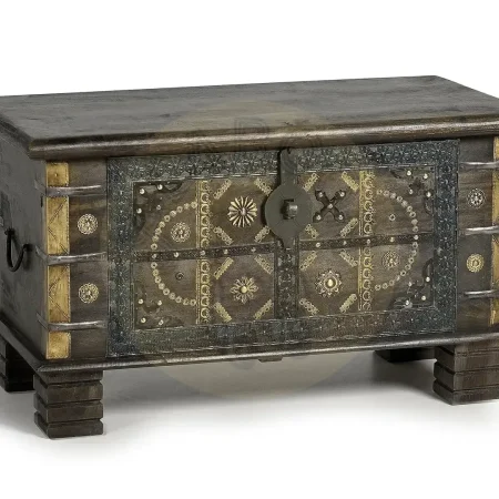 Baúl Sula madera de mango con detalles en bronce y metal apertura superior y gran capacidad acabado marrón oscuro 80x40x45cm - Giner y Colomer - 6993GYC - foto-secundaria-1