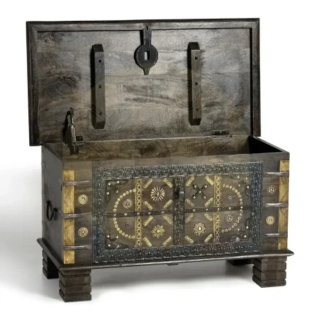 Baúl Sula madera de mango con detalles en bronce y metal apertura superior y gran capacidad acabado marrón oscuro 80x40x45cm - Giner y Colomer - 6993GYC - foto-secundaria-2