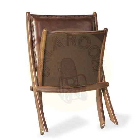 Sillón plegable en mindi y piel 65x77x75cm - Moycor - 723200MYC - foto-secundaria-2