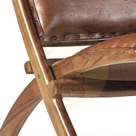 Sillón plegable en mindi y piel 65x77x75cm - Moycor - 723200MYC - foto-secundaria-3