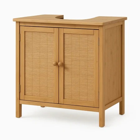 Mueble bajo lavabo de bambú 2 puertas suspendido 63x30x60cm - Ixia - 806149IX - foto-blanco
