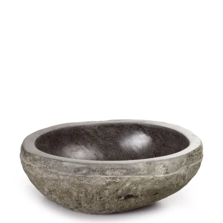 Lavabo redondo de piedra de río natural pieza única 45x45x15cm - Moycor - 897013MYC - foto-blanco