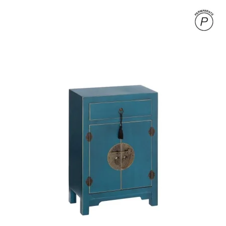 Mesita 2 puertas y 1 cajón azul en DM estilo oriental 45x26x69cm - Ixia - 90955IX - foto-blanco