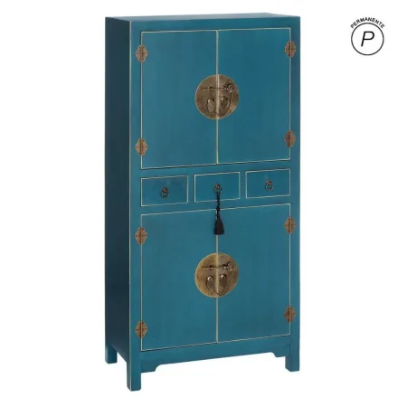 Mueble auxiliar azul en DM estilo oriental con 2 cajones y 2 baldas extraíbles 63x33x131cm - Ixia - 90957IX - foto-blanco
