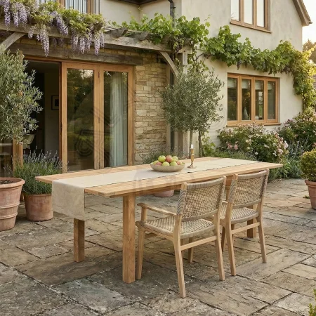 Mesa de comedor para jardín extensible en madera maciza de teca hecha a mano 150x77x95cm - Moycor - 9113MYC - foto-secundaria-1