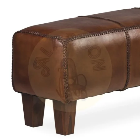Piecero artesanal en madera maciza de teca y piel trenzada 110x35x45cm - Moycor - 99205MYC - foto-secundaria-1