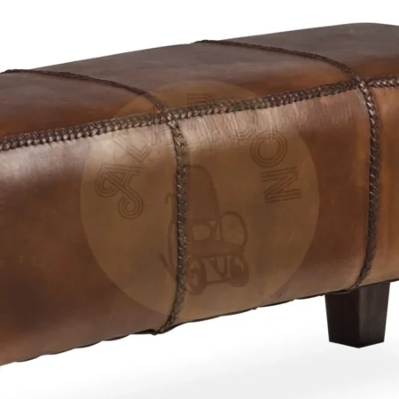 Piecero artesanal en madera maciza de teca y piel trenzada 110x35x45cm - Moycor - 99205MYC - foto-secundaria-2