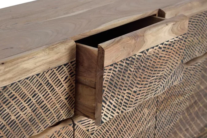 APARADOR 3 CAJONES Y 3 PUERTAS EN MADERA DE ACACIA Y PATAS DE METAL-2