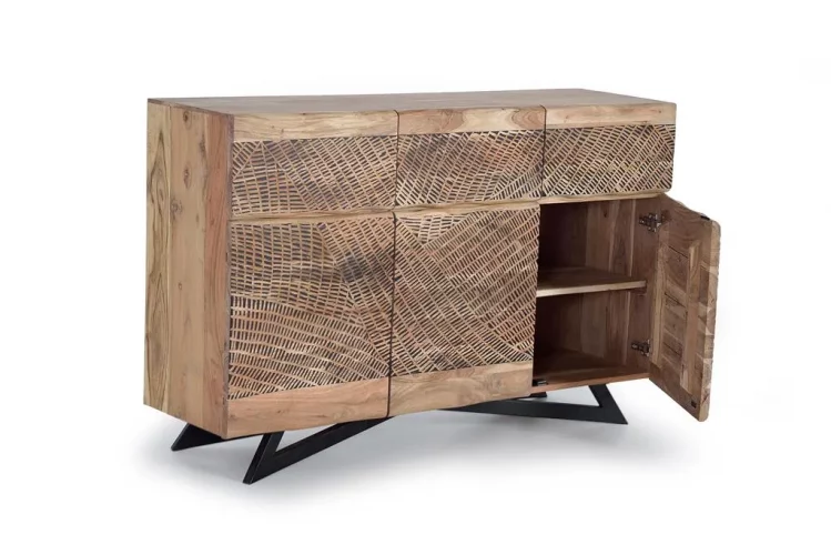 APARADOR 3 CAJONES Y 3 PUERTAS EN MADERA DE ACACIA Y PATAS DE METAL-5