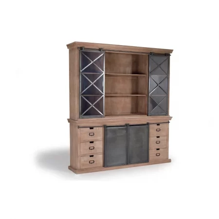 Alacena Estilo Industrial 4 Puertas Correderas y 6 Cajones Madera de Mango y Metal Colección Industrial 200x45x220 Cm - Giner y Colomer (1)
