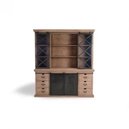 Alacena Estilo Industrial 4 Puertas Correderas y 6 Cajones Madera de Mango y Metal Colección Industrial 200x45x220 Cm - Giner y Colomer (2)