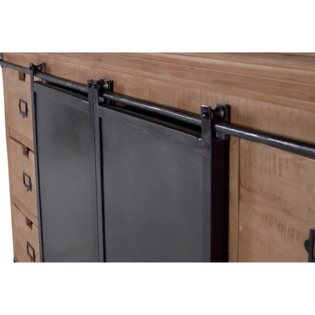 Alacena Estilo Industrial 4 Puertas Correderas y 6 Cajones Madera de Mango y Metal Colección Industrial 200x45x220 Cm - Giner y Colomer (4)
