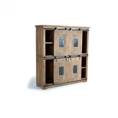 Alacena Madera Acacia Estilo Industrial 4 Puertas + 3 Cajones Colección Júpiter 150x45x160 Cm - Giner y Colomer (3)