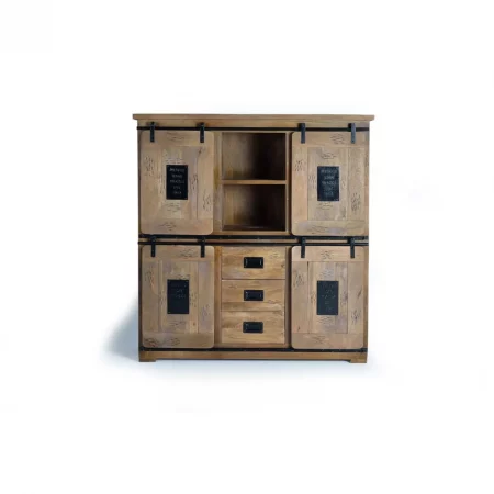 Alacena Madera Acacia Estilo Industrial 4 Puertas + 3 Cajones Colección Júpiter 150x45x160 Cm - Giner y Colomer (4)