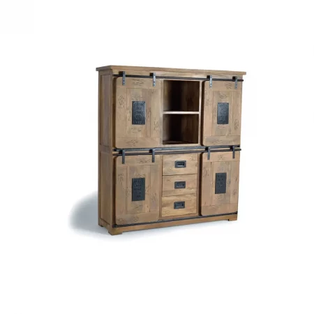 Alacena Madera Acacia Estilo Industrial 4 Puertas + 3 Cajones Colección Júpiter 150x45x160 Cm - Giner y Colomer (6)