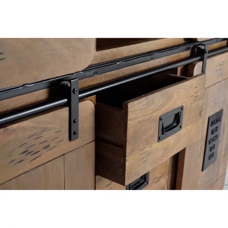 Alacena Madera Acacia Estilo Industrial 4 Puertas + 3 Cajones Colección Júpiter 150x45x160 Cm - Giner y Colomer (7)