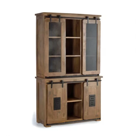 Alacena Madera Acacia Estilo Industrial 4 Puertas Correderas Colección Júpiter 100x47x200 Cm - Giner y Colomer (3)