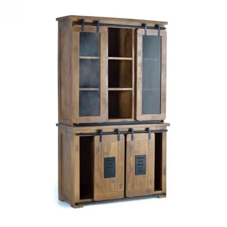 Alacena Madera Acacia Estilo Industrial 4 Puertas Correderas Colección Júpiter 100x47x200 Cm - Giner y Colomer (5)