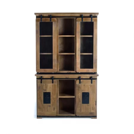 Alacena Madera Acacia Estilo Industrial 4 Puertas Correderas Colección Júpiter 100x47x200 Cm - Giner y Colomer (7)