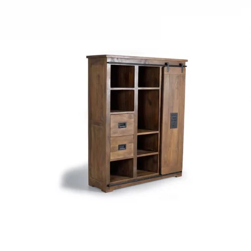 Alacena Madera Acacia Estilo Industrial Puerta Corredera + 4 Cajones Colección Júpiter 140x40x170 Cm - Giner y Colomer (4)