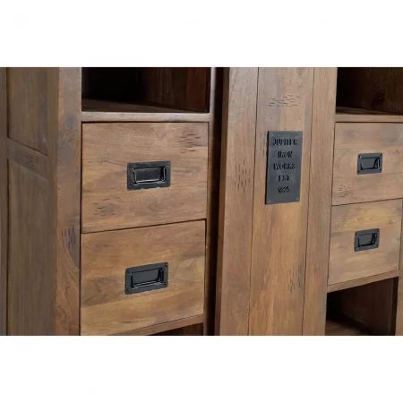 Alacena Madera Acacia Estilo Industrial Puerta Corredera + 4 Cajones Colección Júpiter 140x40x170 Cm - Giner y Colomer (6)