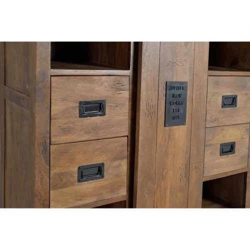 Alacena Madera Acacia Estilo Industrial Puerta Corredera + 4 Cajones Colección Júpiter 140x40x170 Cm - Giner y Colomer (6)