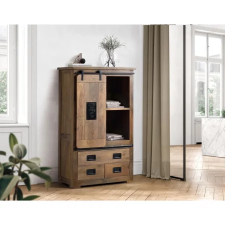 Alacena Madera Acacia Maciza Puerta Corredera + 3 Cajones Colección Júpiter 97x51x154 Cm - Giner y Colomer (5)