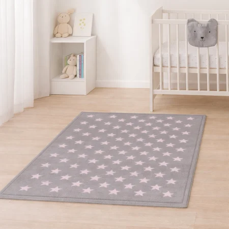 Alfombra Acrílica Nerea Diseño Infantil Estrellas Gris Rosa - Sualsa (1)