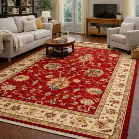 Alfombra De Lana Fenix Estilo Zigler Materiales Nobles 500 Granate - Sualsa (1)