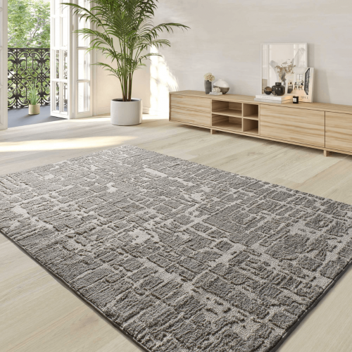 Alfombra Estilo Escandinavo, Reciclada y con Relieve Lima 3503 Plata - Universal (2)
