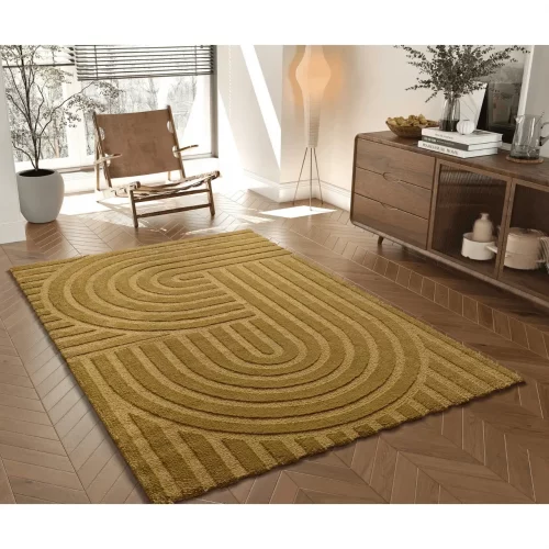 Alfombra Geométrica con Relieve Snowy 59773 Mostaza - Universal (2)