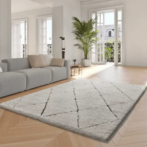 Alfombra Shaggy Estilo Escandinavo Rombos Atesa 80260 Crema - Universal (2)